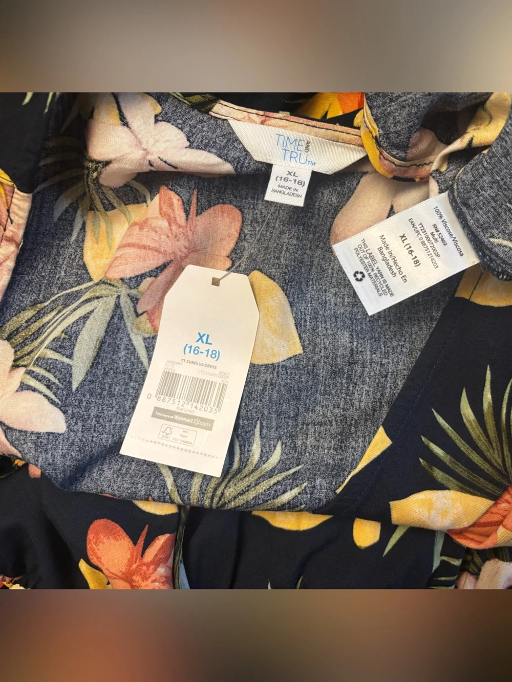 Time and Tru Navy Floral Sleeveless Dress with Pockets Coral and Yellow Blooms - Picture 5 of 5